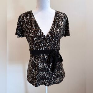 Clientele Y2K Babydoll Polka Dot Wrap top size Small 2000s Whimsygoth Grunge